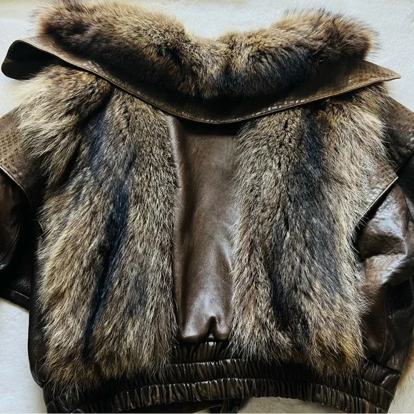 Rare Authentic Vintage Raccoon Fur Leather Bomber Made in the USA - Picture 14 of 15
